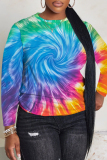 Blue Purple Casual Tie Dye Print O Neck Long Sleeve Fall Winter Sweatshirt