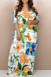 Purple Floral Graffiti Print V Neck Short Sleeve Floor Length Casual Outing Plus Size Straight Loose Maxi Dress