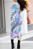 Dark Purple Flowers Geometric Print Half A Turtleneck Long Sleeve Casual Street Bodycon Maxi Dress