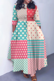 Camel Graphics Print O Neck 3/4 Sleeve Belted Waist Casual Outing Plus Size Straight Loose Maxi Dresses