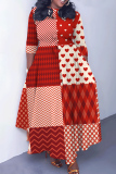 Camel Graphics Print O Neck 3/4 Sleeve Belted Waist Casual Outing Plus Size Straight Loose Maxi Dresses