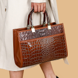 Brown Snake Pattern Business Commuter Bag Pu Shoulder Handbag