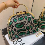 Rose Red Leopard Print Sequins Metal Buckle Shoulder Bag Chain Bag