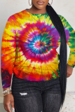 Blue Purple Casual Tie Dye Print O Neck Long Sleeve Fall Winter Sweatshirt