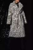 Multicolor Leopard Turndown Collar Long Sleeve Casual Mid-Length Cardigan Faux Fox Fur Coat