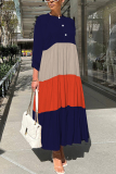 Dark Grey Graphics Print O Neck 3/4 Sleeve Long Loose Vacation Casual Pleated Maxi Dresses