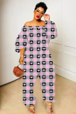 White Red Love Print Off Shoulder Long Sleeve Casual Vacation Harem Leg Jumpsuits