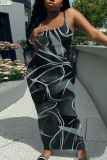 Multicolor Graphic Print Sleeveless Backless Spaghetti Strap Summer Outings Vacation Bodycon Maxi Slip Dress