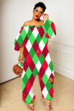 Light Red Graphics  Print Off Shoulder Long Sleeve Casual Vacation Harem Leg Jumpsuits