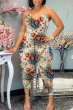 Multicolor Floral Print Backless Spaghetti Strap Vacation Loose Casual Harem Cami Jumpsuits