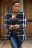 Multicolor Plaid Print Buttons Turn-back Collar Long Sleeve Formal Office Casual Blazer Jackets