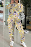 Black Pink Graphics Print O Neck Long Sleeve Sweatshirt And Skinny Pants Sportwear Casual Two Pieces Matching Sweatsuit Set