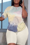 Apricot Graphics Print O Neck Short Sleeve Oversize T Shirt And Shorts Set Sportwear Plus Size Two Piece Matching Set