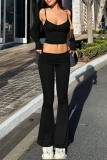 Red Long Sleeve Crop Tops And Cami Crop Tops And Flare Leg Pants Casual Three Piece Set Trouser Sets
