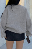 Dark Gray Leopard Print Zipper O Neck Long Sleeve Casual Fall Winter Sweatshirt Tops