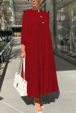 Blue Graphics Print O Neck 3/4 Sleeve Long Loose Vacation Casual Pleated Maxi Dresses