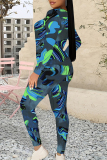 Purple Gradient Geometric Print Long Sleeve Hooded Sweatshirt And Skinny Pant Casual Sportwear Two Piece Jogger Set