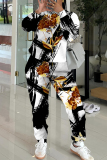 Black Pink Graphics Print O Neck Long Sleeve Sweatshirt And Skinny Pants Sportwear Casual Two Pieces Matching Sweatsuit Set