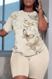 Apricot Graphics Print O Neck Short Sleeve Oversize T Shirt And Shorts Set Sportwear Plus Size Two Piece Matching Set