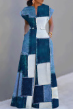 Light Purple Vacation Casual Colorblock Abstract Print V Neck Short Sleeve Wide Leg Jumpsuits