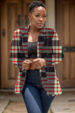 Multicolor Plaid Print Buttons Turn-back Collar Long Sleeve Formal Office Casual Blazer Jackets