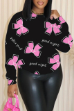Pink Butterfly Print O Neck Long Sleeve Casual Outing Plus Size Fall Winter Sweatshirt