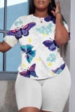 Apricot Graphics Print O Neck Short Sleeve Oversize T Shirt And Shorts Set Sportwear Plus Size Two Piece Matching Set