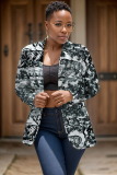 Light Green Graphcis Print Buttons Turn-back Collar Long Sleeve Formal Office Casual Blazer Jackets
