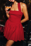 Black Backless Sleeveless Formal Evening Party Prom Halter Pleated Mini Dresses