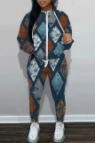 White Graphcis Print Zipper Hooded Long Sleeve Sweatshirt And Pants Two Pieces Jogger Sets