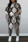 White Graphcis Print Zipper Hooded Long Sleeve Sweatshirt And Pants Two Pieces Jogger Sets