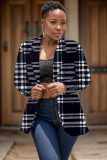 Multicolor Plaid Print Buttons Turn-back Collar Long Sleeve Formal Office Casual Blazer Jackets