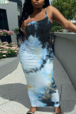 Multicolor Graphic Print Sleeveless Backless Spaghetti Strap Summer Outings Vacation Bodycon Maxi Slip Dress