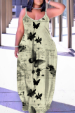 Multicolor Graphics Print Backless Spaghetti Strap Sleeveless Vacation Loose Long Maxi Slip Dresses