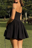 Black Backless Sleeveless Formal Evening Party Prom Halter Pleated Mini Dresses