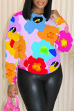 Pink Purple Graphics Print O Neck Long Sleeve Casual Outing Plus Size Fall Winter Sweatshirt
