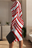 Black White Geometric Print O Neck Long Sleeve Casual Outing Bodycon Pencil Midi Dress