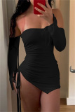 White Backless Off Shoulder Draw String Lace Up Slit Formal Evening Party Prom Bodycon Mini Dresses
