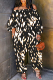 Fruit Green Graphics Boho Print Off Shoulder Long Sleeve Vacation Casual Harem Leg Jumpsuits