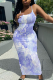 Multicolor Graphic Print Sleeveless Backless Spaghetti Strap Summer Outings Vacation Bodycon Maxi Slip Dress