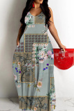 Pink Graphics Print Backless Sleeveless Spaghetti Strap Floor Length Vacation Baggy Sundress Slip Maxi Dress