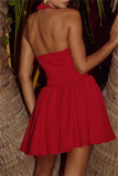 Black Backless Sleeveless Formal Evening Party Prom Halter Pleated Mini Dresses