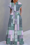 Light Purple Vacation Casual Colorblock Abstract Print V Neck Short Sleeve Wide Leg Jumpsuits