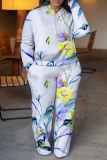 Lake Blue Floral Print Long Sleeve Hooded Sweatshirt And Pant Casual Sportwear Two Piece Jogger Set
