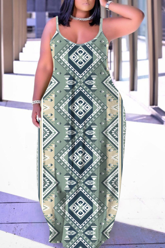 Multicolor Graphics Print Backless Spaghetti Strap Sleeveless Vacation Loose Long Maxi Slip Dresses
