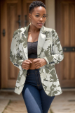 Light Green Graphcis Print Buttons Turn-back Collar Long Sleeve Formal Office Casual Blazer Jackets
