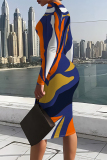 Black White Geometric Print O Neck Long Sleeve Casual Outing Bodycon Pencil Midi Dress