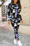 Gray Green Letters Geometric Print Long Sleeve O Neck Sweatshirt And Skinny Pant Casual Sportwear Plus Size Two Piece Jogger Set