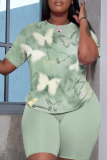 Apricot Graphics Print O Neck Short Sleeve Oversize T Shirt And Shorts Set Sportwear Plus Size Two Piece Matching Set