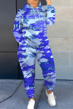 Green Graphics Print Long Sleeve Hooded Sweatshirt and Skinny Pant Casual Sportwear Plus Size Two Piece Jogger Set